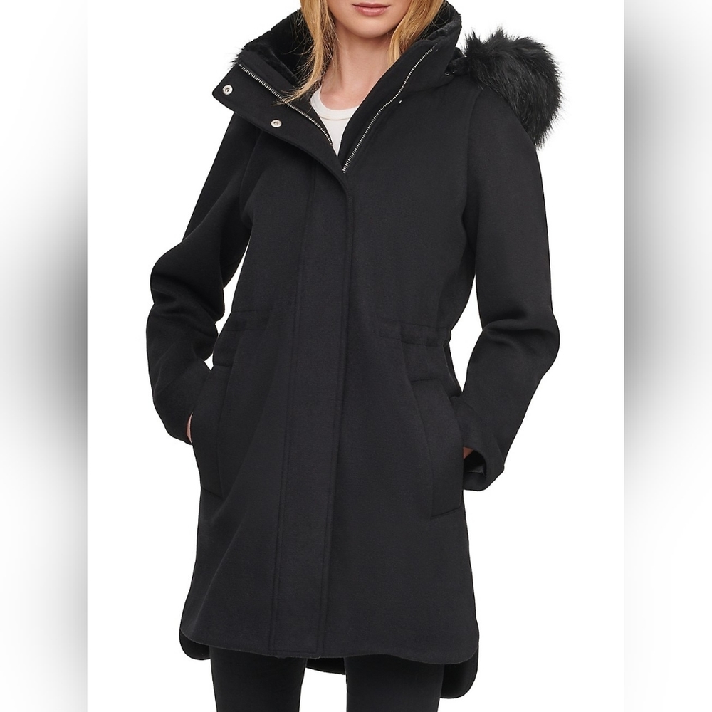 DKNY luxurous wool parka anorak coat winter fall navy blue size M